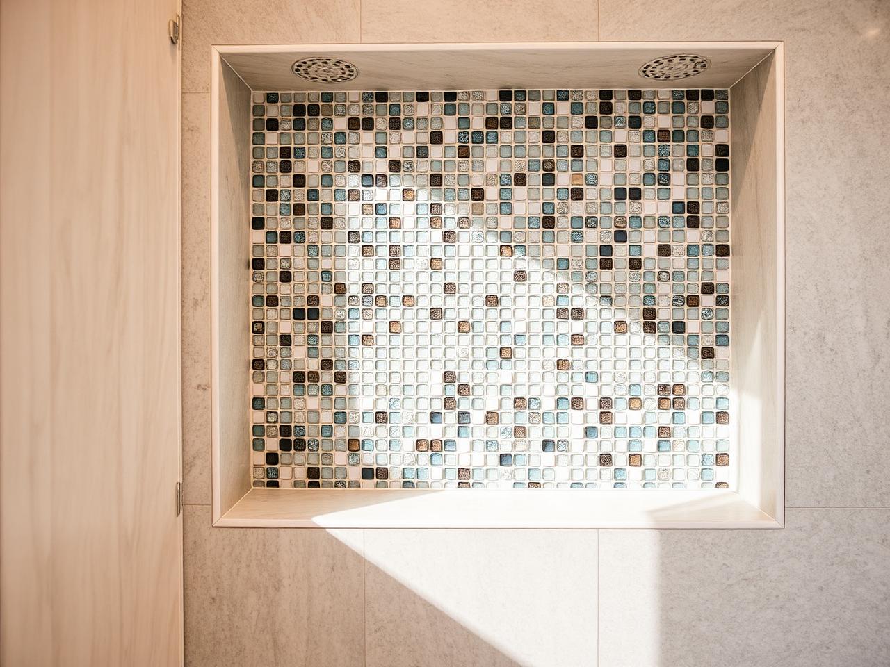 Intricate glass and stone mosaic tile detail